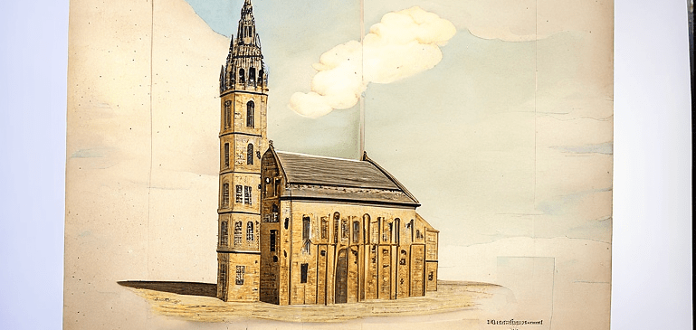 Bild enthält, Architecture, Building, Spire, Tower, Art, Painting, Monastery, Clock Tower, Bell Tower, Arch