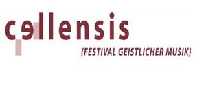 Das Logo für das 'Cellensis' Festival zeigt fetten roten Text auf weißem Hintergrund. Darunter, in kleinerem Text, steht der Satz 'Festival geistlicher Musik'.