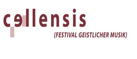 Das Logo für das 'Cellensis' Festival zeigt fetten roten Text auf weißem Hintergrund. Darunter, in kleinerem Text, steht der Satz 'Festival geistlicher Musik'.