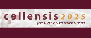 Ein Werbebild für Ensis 2 mit einem weißen Blumenhintergrund und Text in Weinrot und Gelb. Das Wort 'Ensis' steht in fetten weinroten Buchstaben, während 'Festival Geistlich' in kleineren gelben Buchstaben darunter steht.