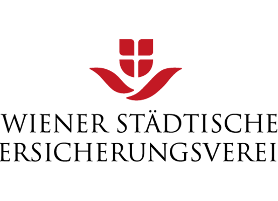 Das rote Logo der Wiener Städtischen Versicherungsverein zeigt eine rote Hand mit einem Kreuzsymbol darüber.
