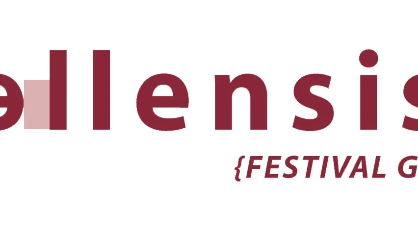 Das Logo für das Lensi Festival, mit einem Textüberlagerung in Purpur auf einem weißen Hintergrund mit einem roten Akzent.