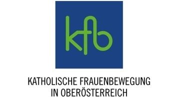 Ein blaues quadratisches Logo mit den grünen Buchstaben 'kfb'. Darunter steht der Text 'Katholische Frauenbewegung in Oberösterreich'.