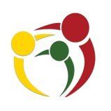 Ein Logo mit drei kreisförmigen Figuren in Gelb, Rot und Grün, miteinander verbunden durch eine gelbe Linie, die eine zusammenhängende und einheitliche Form bilden.