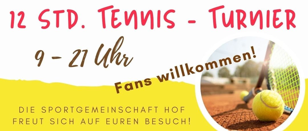 Wurzeln am 8. August 2026 am Hofer Sportplatz. Beginn um 17 Uhr mit Schwammerlsuppe, Heiße Braune und Mehlspeisen. 12-stündiges Tennisturnier von 9 bis 21 Uhr.