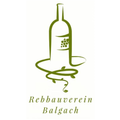 Das Rebbauverein Balgach Logo zeigt eine stilisierte Weinflasche mit Trauben auf weißem Hintergrund.