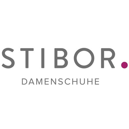Das Logo für STIBOR, eine Marke, die sich auf Damenschuhe spezialisiert hat, ist zu sehen. Es zeigt den Markennamen in fetten, großgeschriebenen Buchstaben mit einem kleinen Punkt.