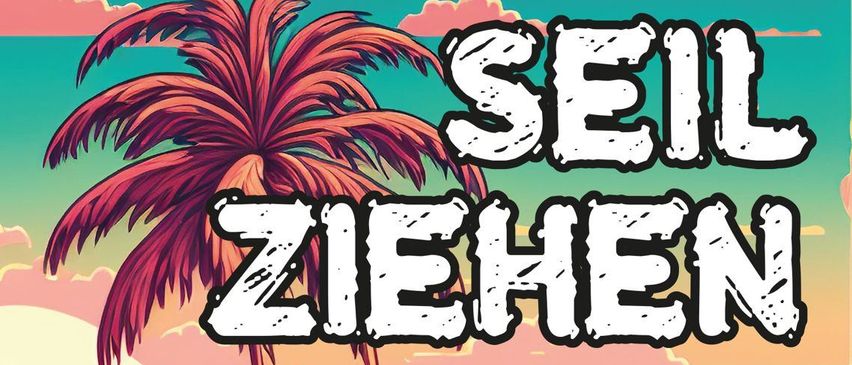 Plakat für das Seil Ziehen Event am 30. August in der Gemeindehalle Wolfau. Freier Eintritt ab 14 Uhr. Anmeldung für das Tauziehen, max. 5 Personen pro Team, Anmeldeschluss 20. August. Kontakt: Johannes Brenner.