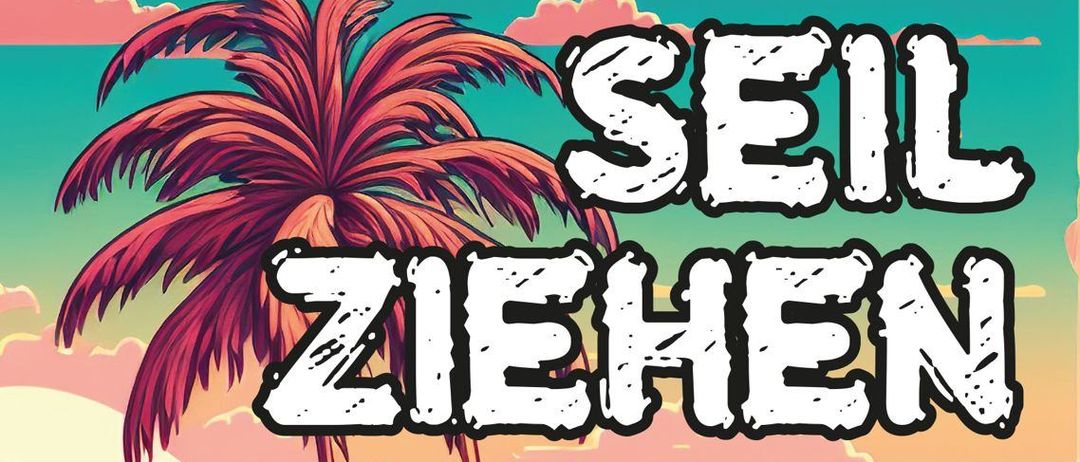 Plakat für das Seil Ziehen Event am 30. August in der Gemeindehalle Wolfau. Freier Eintritt ab 14 Uhr. Anmeldung für das Tauziehen, max. 5 Personen pro Team, Anmeldeschluss 20. August. Kontakt: Johannes Brenner.