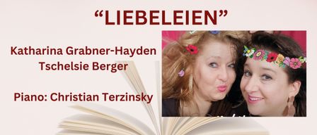 Poster for a musical reading cabaret 'Liebelei' featuring Katharina Grabner-Hayden and Tschelsie Berger, piano by Christian Terzinsky. Date: March 8, 2026, 9:00 PM. Location: Aktiv Wohnen, Grabengasse 9. Supported by Marktgemeinde Bad Fischau-Brunn.