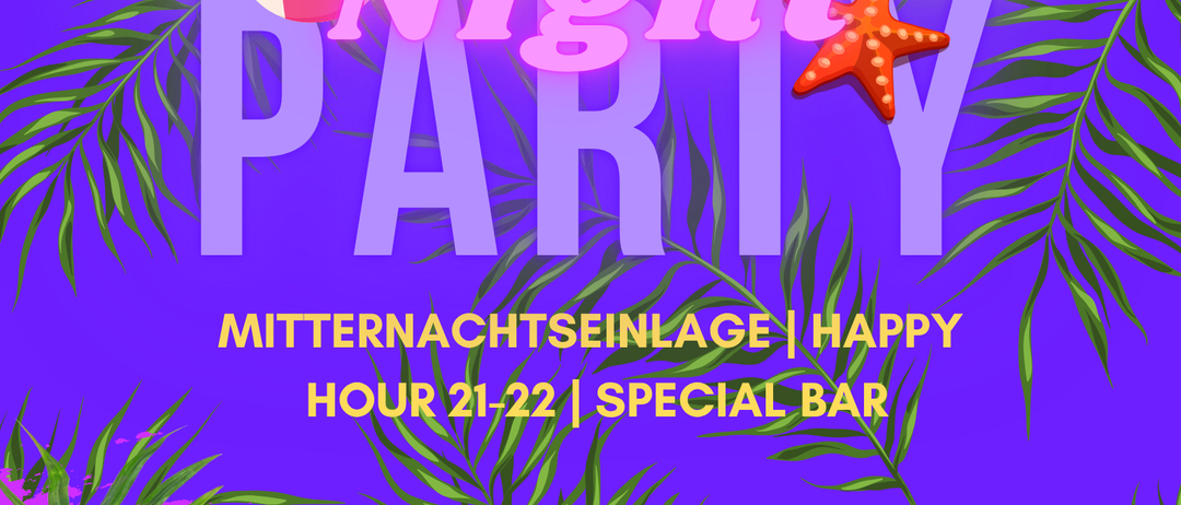 Ein Plakat für die Summer Night Party im EC 13 Halle St. Salvator. DJ Candy Andy tritt um 19:30 Uhr auf. Der Eintritt kostet 7 Euro, und es gibt spezielle Bar-Angebote von 21:00 bis 22:00 Uhr.