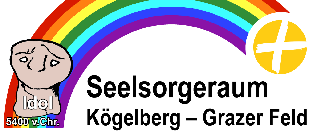 Ein Regenbogen-Grafik mit den Worten Seelsorgerau Koegelberg - Graz darunter angezeigt.