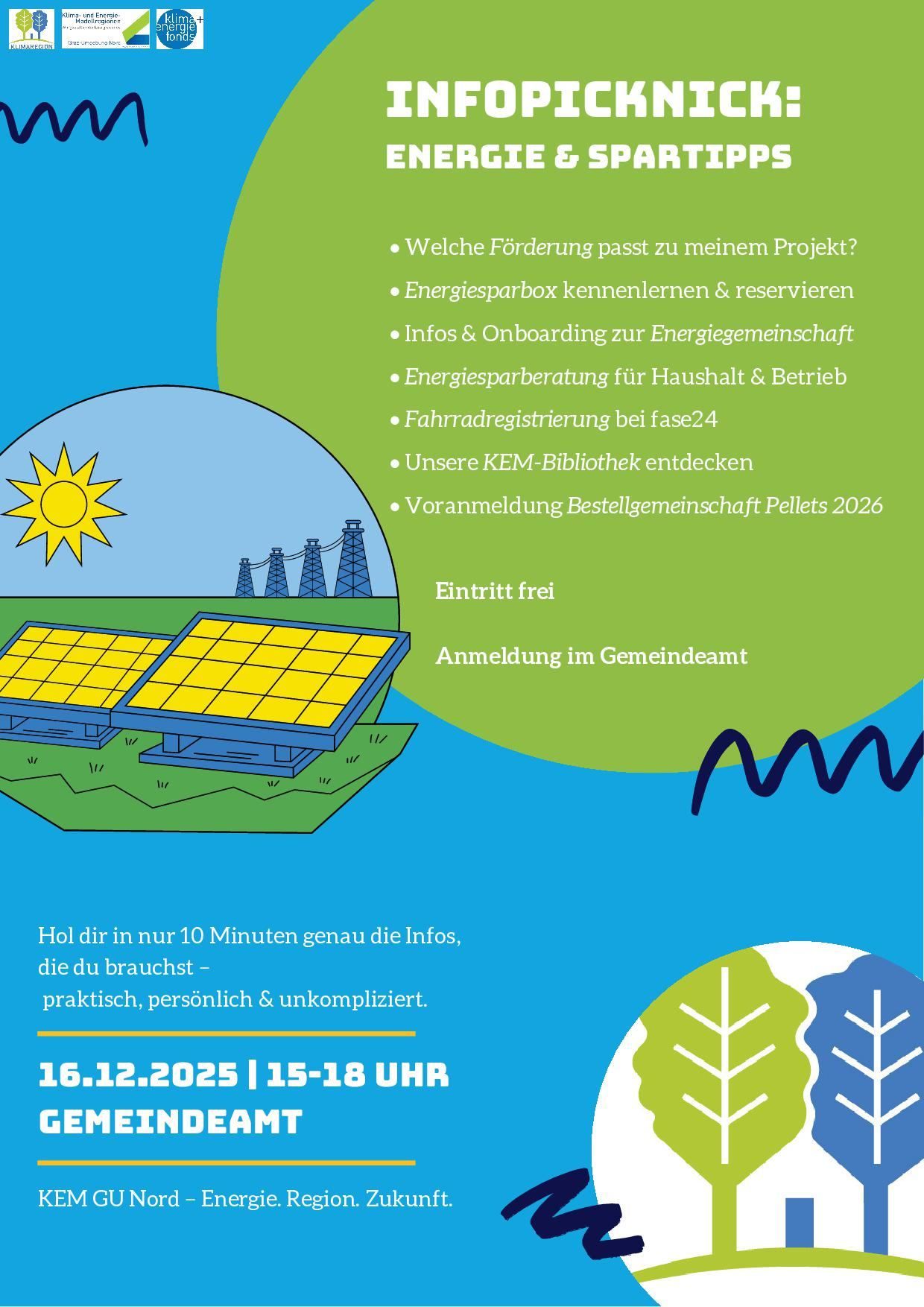 Am 16.12.2025 von 15-18 Uhr findet eine Veranstaltung statt, die in nur 10 Minuten genau die benötigten Infos bietet - praktisch, persönlich und unkompliziert. Themen sind Energiesparbox-Infos, Energiegemeinschaft-Onboarding und mehr.