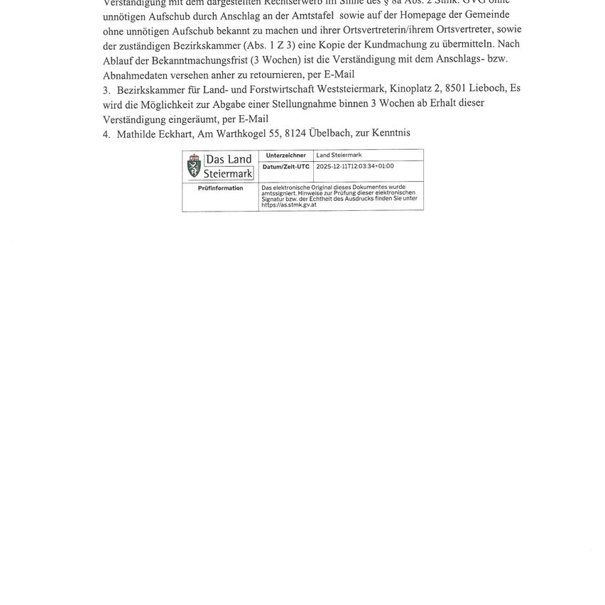 Das Dokument enthält Einzelheiten zu einer Kündigung. Es beschreibt das Verfahren zur Kündigung einer Vereinbarung, einschließlich der Benachrichtigung der örtlichen Regierung und der Bezirkslandwirtschaftskammer. Es wird auch die Möglichkeit der Kündigung per E-Mail erwähnt.