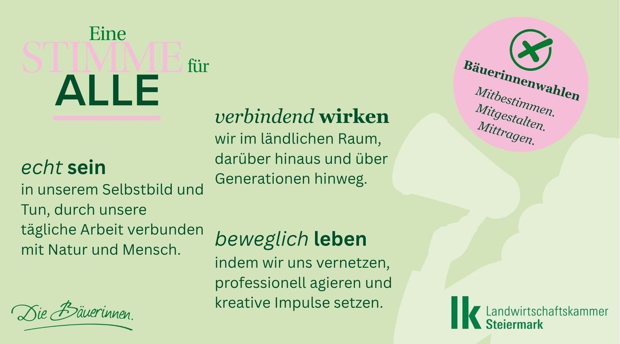 Ein Poster mit grünem Hintergrund zeigt die Phrase 'ME für E' in Pink. Darunter steht der Text 'Wir verbinden wirken' in Deutsch, übersetzt 'Wir verbinden, wirken und inspirieren über Generationen hinweg.' Der Text ist in Schwarz und Weiß.