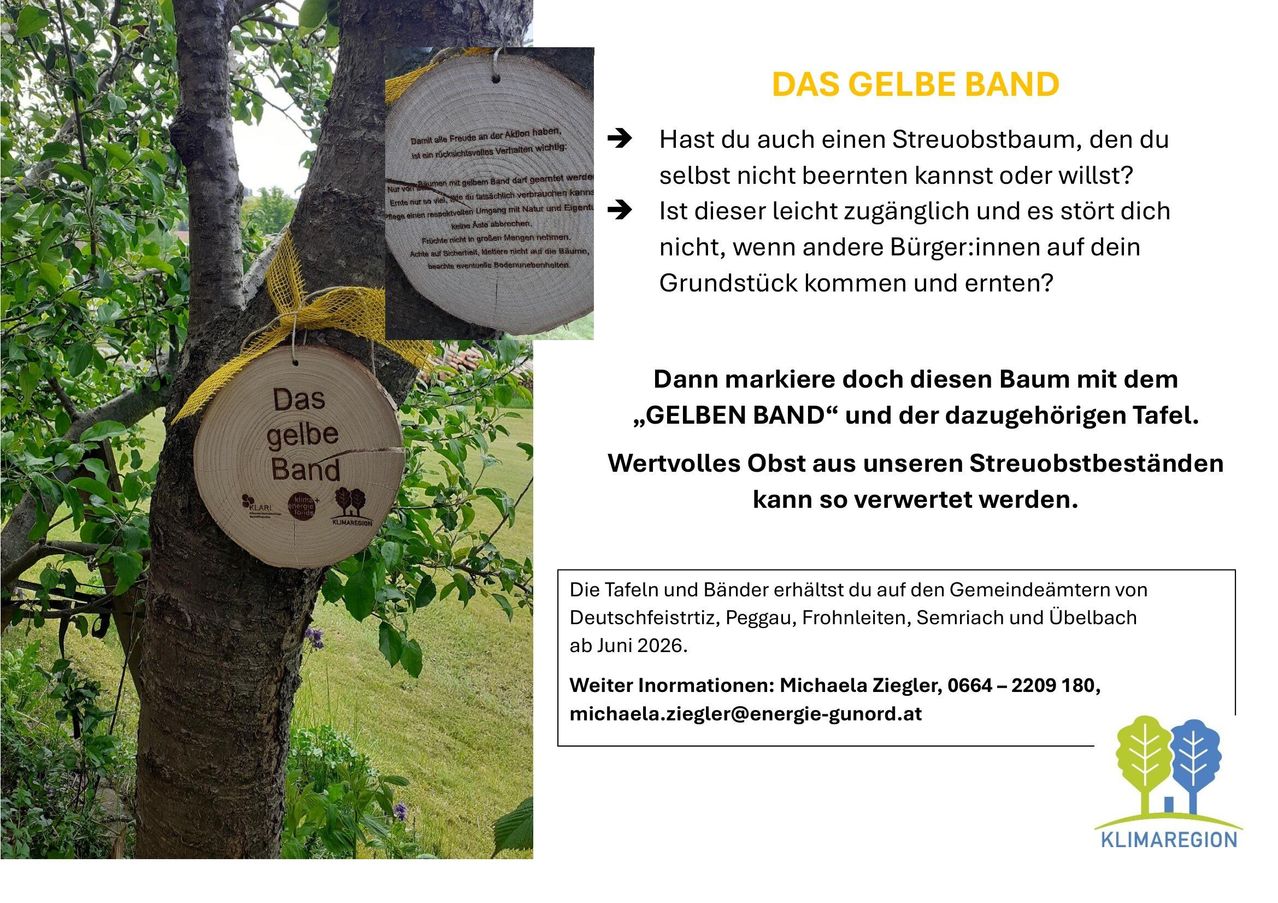 The yellow band on the tree trunk symbolizes the action and encourages participation. The text on the tree explains the initiative's goals.