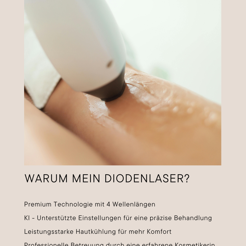 A person is using a white and black laser device on their skin, likely for hair removal. The skin appears smooth with some white residue.