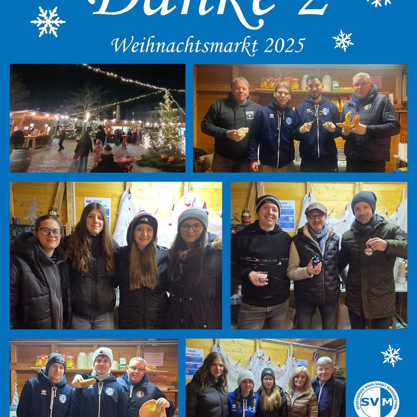 Eine Collage von Bildern, die einen festlichen Markt, Männer mit Essen und posierenden Frauen zeigt, alles im Zusammenhang mit dem Dunkel 2 Weihnachtsmarkt 2025-Event.