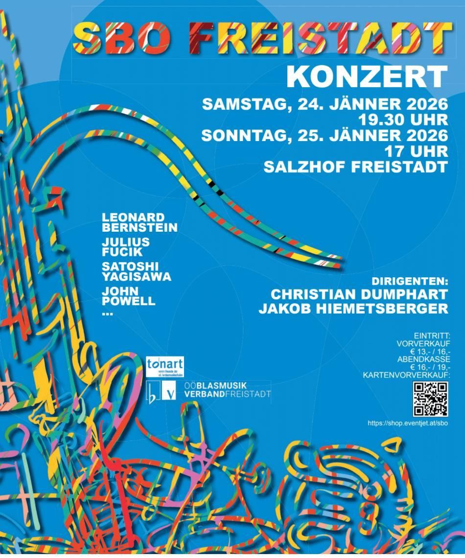 Post-Jazz Konzert in Salzhof Freistadt am 24. und 25. Januar 2026. Mit Musikern Leonard Bernstein, Julius Fucik, Satoshi Yagisawa und John Powell. Tickets erhältlich.