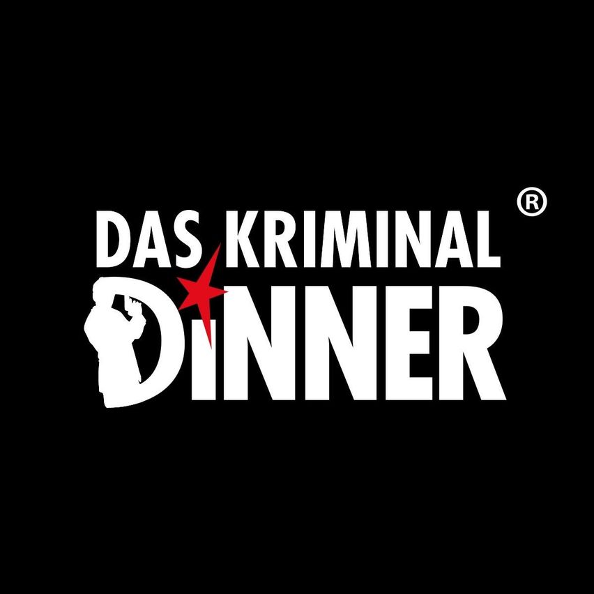 Schwarzer Hintergrund mit 'DAS KRIMINAL DINNER' Logo. Eine Silhouette eines Mannes mit einer Waffe ist zu sehen. Ein roter Stern in der Mitte.