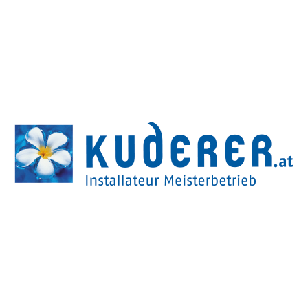 Ein Bild mit dem Logo von 'Kuderer.at', einem Unternehmen, das sich auf Installationsdienstleistungen spezialisiert hat, begleitet von einem stilisierten Blumensymbol.