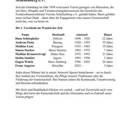 Seit der Gründung im Jahr 1898 wird unser Verein von Menschen getragen, die mit Herz, Hingabe und Verantwortungsbewusstsein die Geschichte des Frontleichnamsschützen-Vereins Schellenberg e.V. geprägt haben. Ihnen gehört unser tiefster Dank – denn ohne ihr Engagement wäre unsere Gemeinschaft nicht das, was sie heute ist.