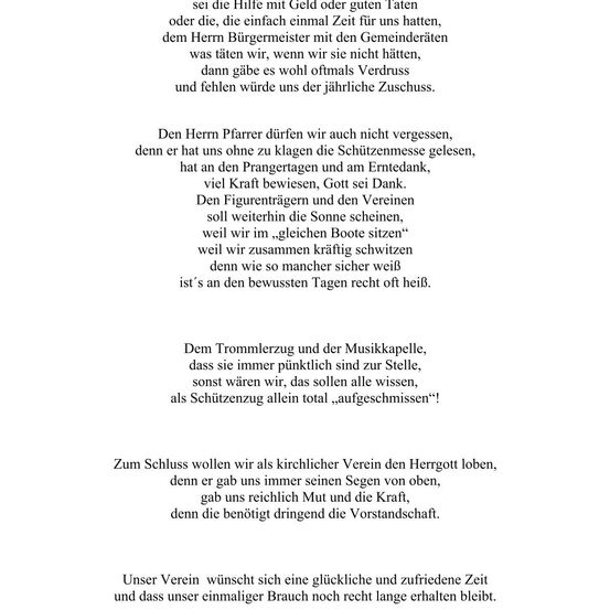 Eine Rede drückt Dankbarkeit gegenüber Gemeindemitgliedern, Bauern und Figuren für deren Unterstützung aus, betont Einheit und gemeinsame Anstrengung. Sie würdigt den Schutz und die Segnungen eines religiösen Führers und endet mit einem Wunsch nach anhaltendem Glück und Wohlstand.