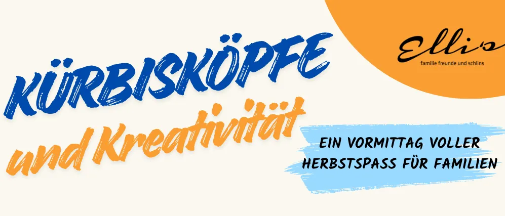 Ein Plakat für eine Kürbisschnitzer-Veranstaltung für Familien. Es zeigt eine Hand, die einen Kürbis mit einem Messer schnitzelt. Das Plakat enthält Details zum Veranstaltungsdatum, zur Zeit und zum Ort.