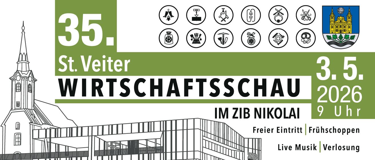 Eine Werbung für eine Handwerkstabelle im ZIB NIKK-Gebäude, die verschiedene Symbole für unterschiedliche Handwerke zeigt.