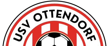 Das Logo des Fußballvereins USV Ottendorf zeigt einen Fußball in der Mitte, umgeben von Lorbeeren auf beiden Seiten. Der Text USV OTTERNDORE befindet sich oben und SEITE 1964 unten.