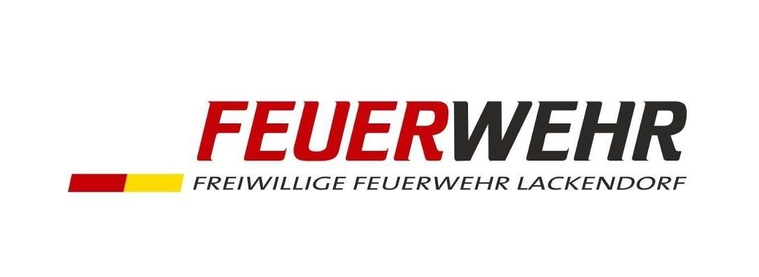 Das Logo der Freiwilligen Feuerwehr Lackendorf, einer Freiwilligen Feuerwehr, auf weißem Hintergrund mit rotem und schwarzem Text dargestellt.
