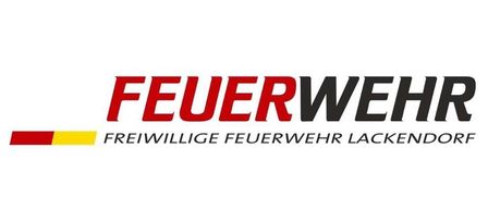 The logo for the Free Volunteer Fire Brigade of Lackendorf. The text 'FEUERWEH' is prominently displayed in red. Below it, 'FREIWILLIGE FEUERWEHR LACKENDOR' is written in black. The German flag colors are present in the bottom left corner.