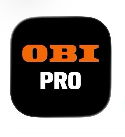 Ein schwarzes Quadrat mit orangefarbenem Text 'OBI PRO' auf weißem Hintergrund.
