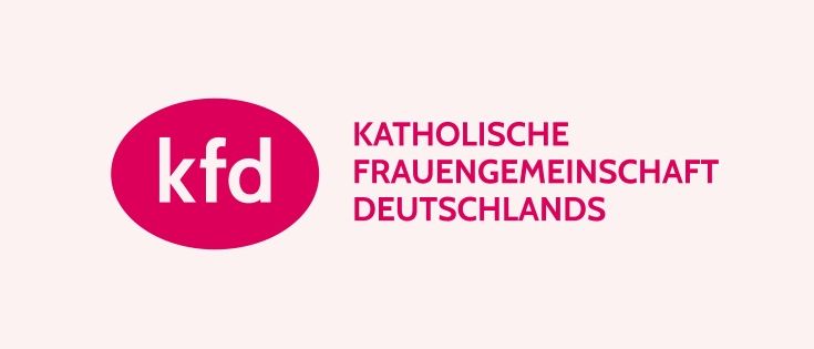 Das Logo der Katholischen Frauengemeinschaft Deutschlands zeigt einen pinken Kreis mit den Buchstaben 'kfd' in weiß. Der Text 'KATHOLISCHE FRAUENGEMEINSCHAFT DEUTSCHLANDS' steht in pink unter dem Kreis.
