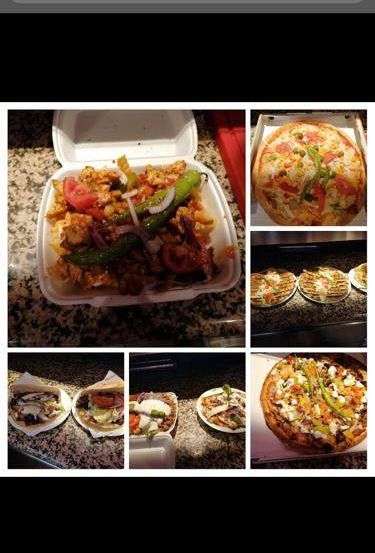 Bild enthält, Food, Lunch, Meal, Pizza, Cafeteria, Indoors, Restaurant, Burger, Text