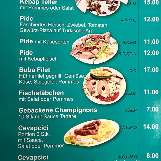 Bild enthält, Menu, Text, Plate, Food, Pizza