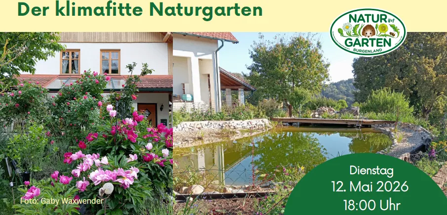 Ein Haus mit Garten und Teich. Veranstaltung am Dienstag, 12. Mai 2026 um 18:00 Uhr.