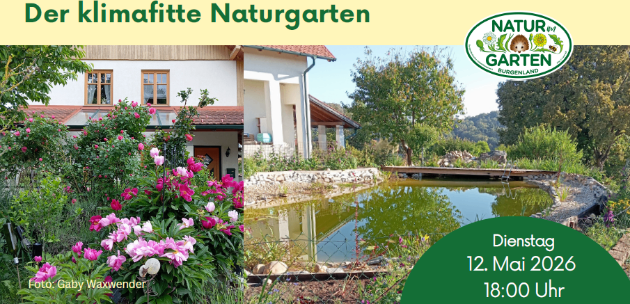 Ein Haus mit Garten und Teich. Veranstaltung am Dienstag, 12. Mai 2026 um 18:00 Uhr.