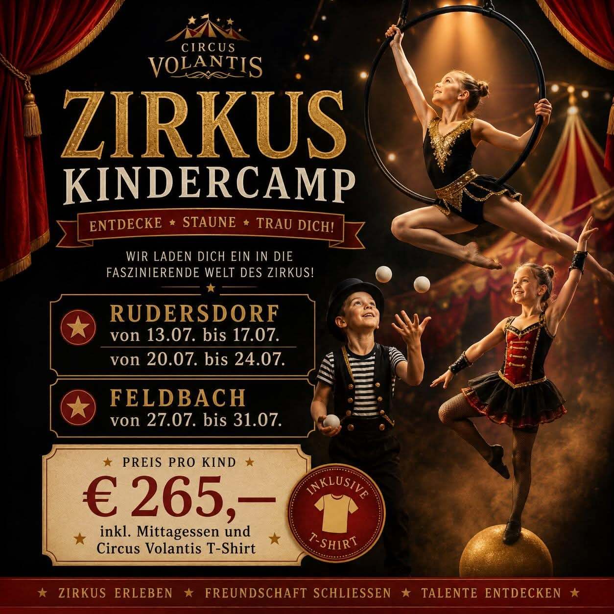 Zirkus Kindercamp Rudersdorf und Feldbach mit Artistinnen und Jongleur
