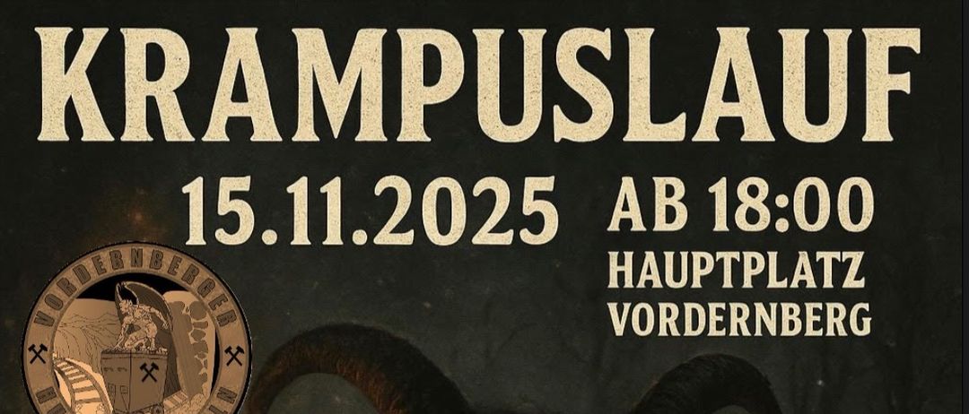 Plakat für eine Veranstaltung am 15. November 2025 mit einer dämonischen Figur mit Hörnern und einer brennenden Fackel, mit Angaben zu Zeit, Ort und Gastgruppen der Veranstaltung.