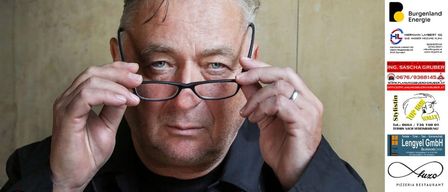 Plakat für eine Veranstaltung mit dem Titel 'Vitasak Spatlese' mit einem Mann in einer Brille, geplant für Samstag, 14. März 2026, um 19:00 Uhr. Der Veranstaltungsort ist die Veranstaltungshalle Neudorf. Mehrere Werbungen befinden sich an den Seiten.