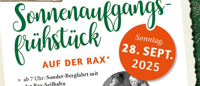 Sonnenaufgangs-Frühstück am 28. September 2025. Sonder-Bergfahrt, Prosecco auf der Panorama-Terrasse, Frühstücksbuffet, Silva-Cocktails, Live-Musik mit Swing, Latin, Gospel & Jazz. Paket inklusive Prosecco, Frühstück, Konzert, Berg- & Talfahrt für 79€. Tickets erhältlich online oder im Resort.