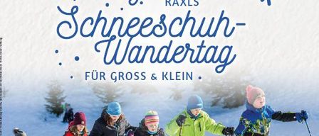 Plakat für die 7. RAXS Winter Challenge & Schneeschuhwanderung am 17. Januar 2026 mit Kindern in Winterausrüstung, die Skier halten und Skistöcke benutzen.
