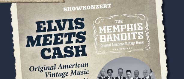 Plakat für eine Show mit Elvis Meets Cash, original amerikanische Vintage-Musik, auftritt am 11. April 2026 im Preiner Stal in Prein. Tickets erhältlich bei events.raxalpe.com.