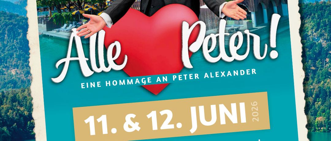 Plakat für eine Show mit Lucky Dean Luciano und dem Grand Palace Tanzorchester. Es zeigt einen lächelnden Mann mit einem Herz auf der Brust. Die Show findet am 11. und 12. Juni statt.