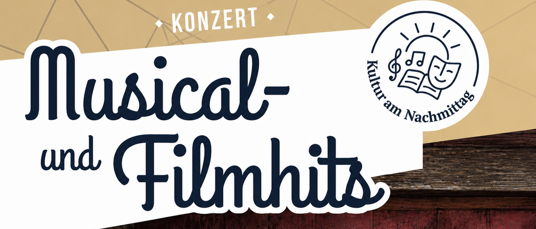 Werbeposter für ein Konzert mit musikalischen und filmischen Hits mit Silvana Mock als Sängerin und Georg Greif am Klavier. Das Logo von Kultur am Nachmittag ist enthalten.