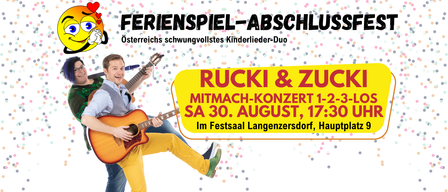 Im Festsaal Langenzersdorf findet am 30. August um 17:30 Uhr ein familienfreundliches Kinderkonzert von Rucki & Zucki statt.