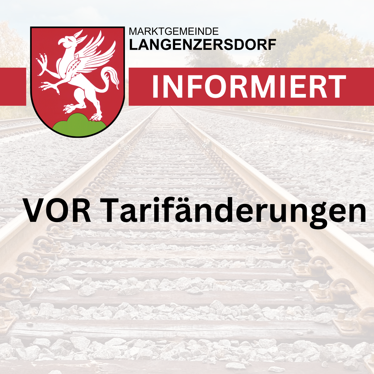 Ein Bild mit dem Wappen der Stadt und dem Text 'Marktgemeinde Langenzersdorf informiert', das auf bevorstehende Tarifänderungen in Langenzersdorf hinweist.