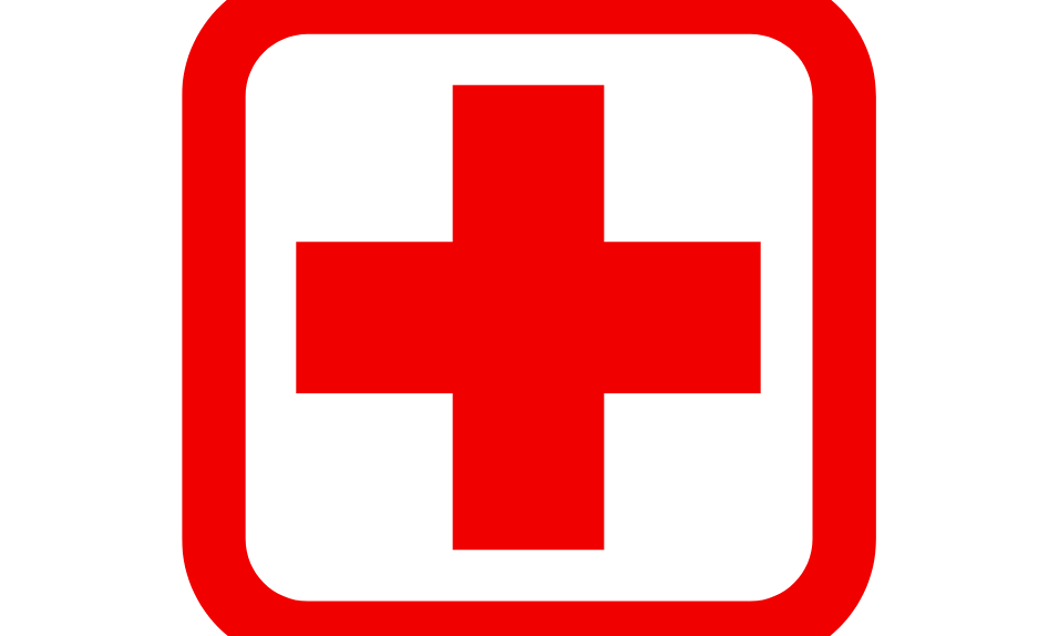 Das Bild zeigt ein rotes Kreuz-Symbol, in einem roten quadratischen Rahmen auf weißem Hintergrund.