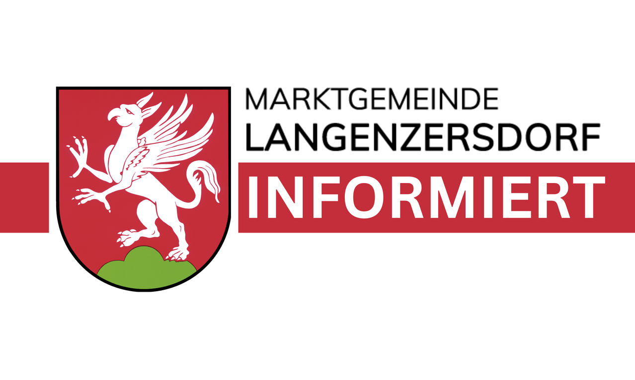 Das Logo der Marktgemeinde Langenzenn mit einem weissen Pferd mit Flügeln auf rotem Hintergrund.